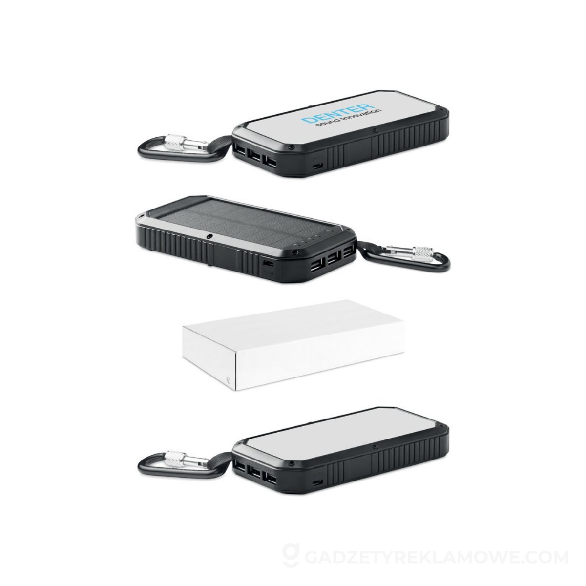 Gadżety reklamowe Gdynia 5 Ładowarka słoneczna 8000 mAh POWEREIGHT - czarna