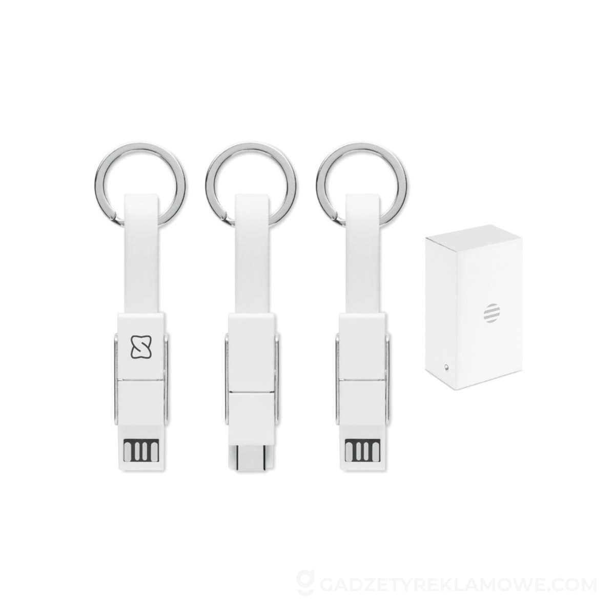Brelok z kablem ładującym 4w1 KEY C - biały