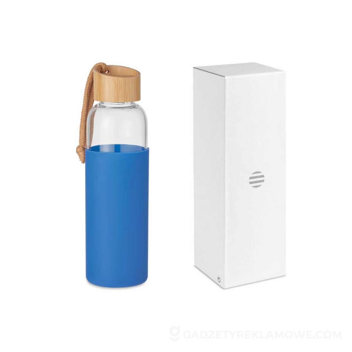 Gadżety reklamowe Rybnik 4 Szklana butelka 500 ml w etui CHAI - niebieska