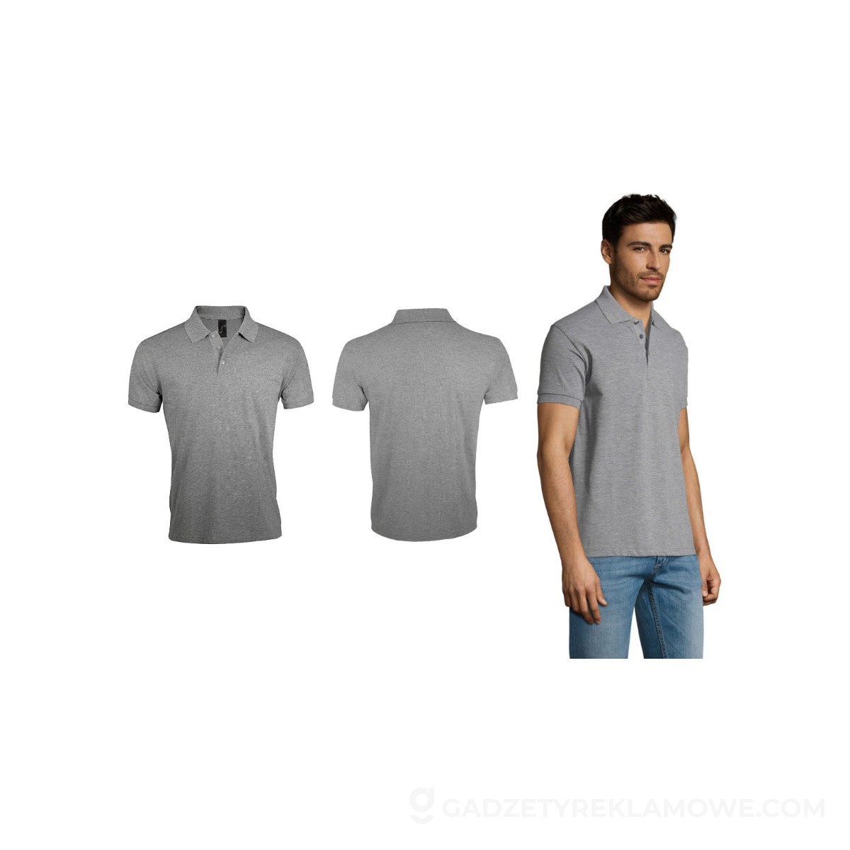 S00571-GY-S-wariantu-watermark PRIME Męskie polo 200g PRIME MEN - Szary Melanż 2 - S