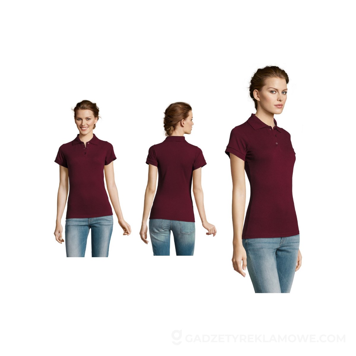 PRIME Damskie POLO 200g PRIME WOMEN - Burgundowa - L