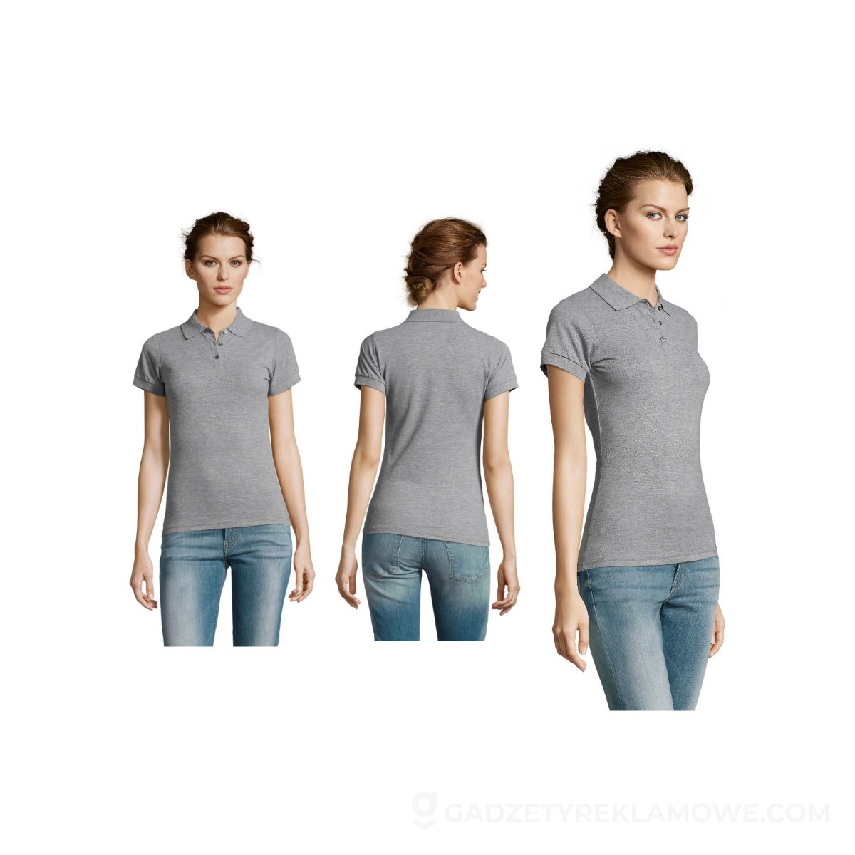 PRIME Damskie POLO 200g PRIME WOMEN - Szary Melanż 2 - S