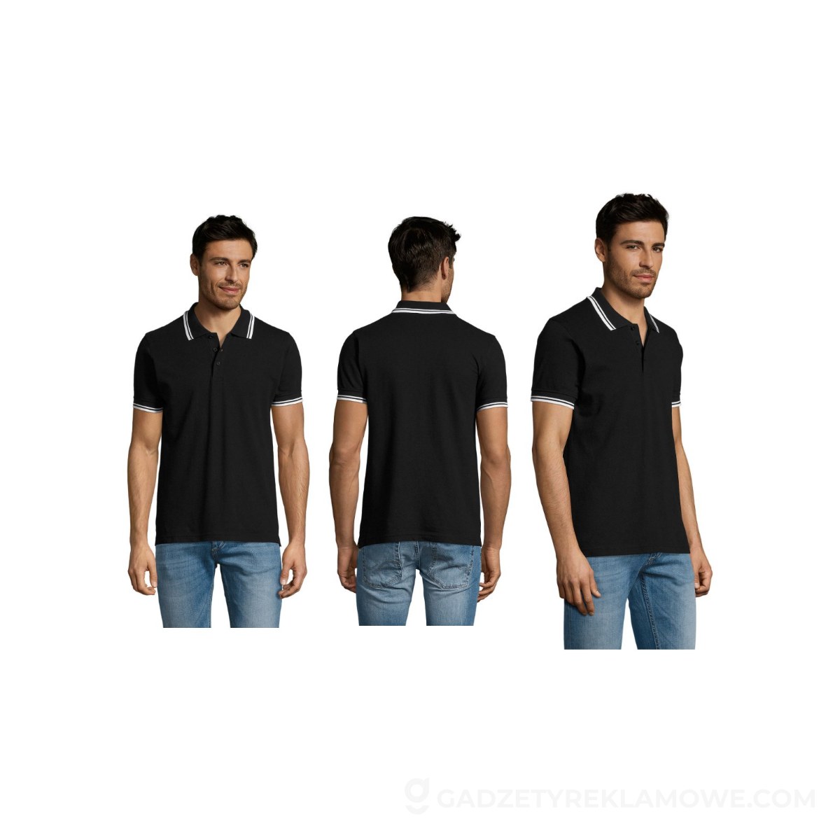 PASADENA męskie polo 200g PASADENA MEN - Negro/Blanco - 3XL