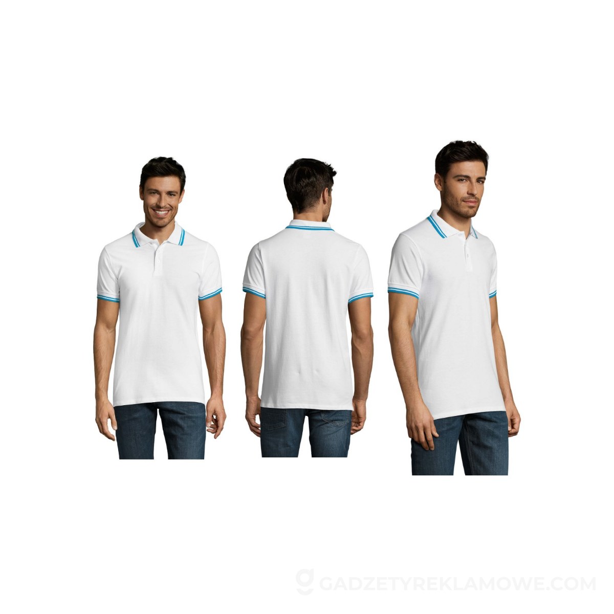 S00577-QU-M-wariantu-watermark PASADENA męskie polo 200g PASADENA MEN - White/Aqua - M