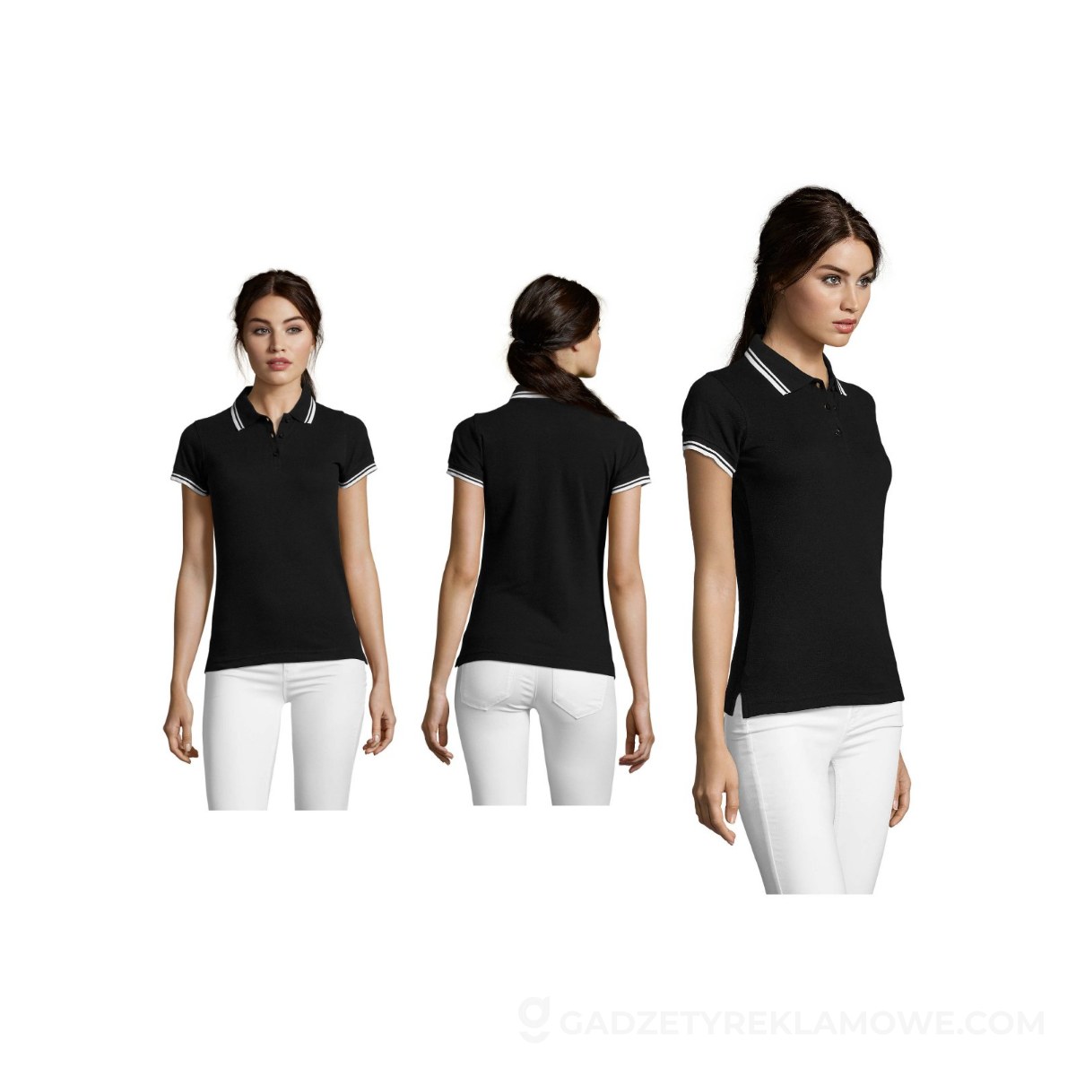 PASADENA damskie polo 200g PASADENA WOMEN - czarno/białe - XL