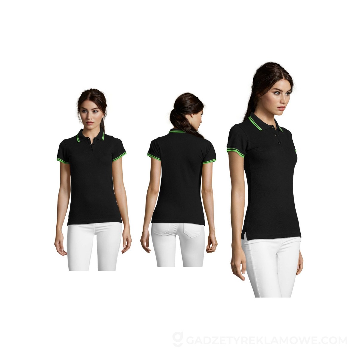 S00578-BN-XL-wariantu-watermark PASADENA damskie polo 200g PASADENA WOMEN - Czarna/Limonka - XL