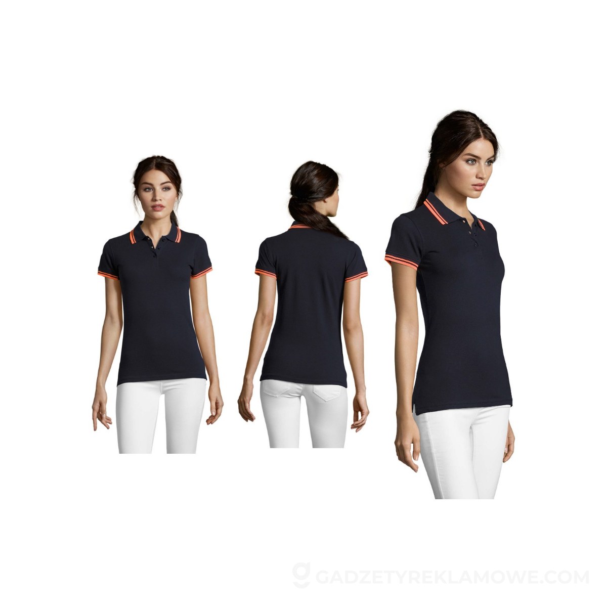 PASADENA damskie polo 200g PASADENA WOMEN - French Navy/Neon Orange - L