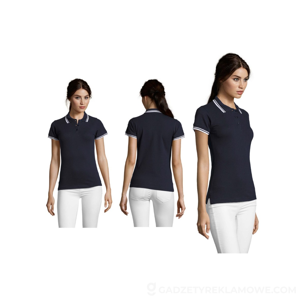 PASADENA damskie polo 200g PASADENA WOMEN - Francuski Granatowy/białe - L