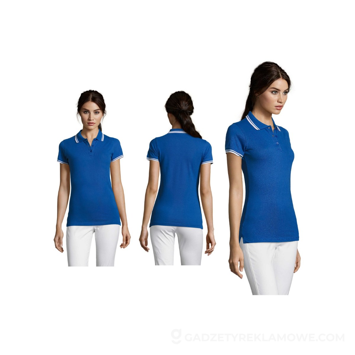 S00578-RW-L-wariantu-watermark PASADENA damskie polo 200g PASADENA WOMEN - Królewski Niebieski/biała - L