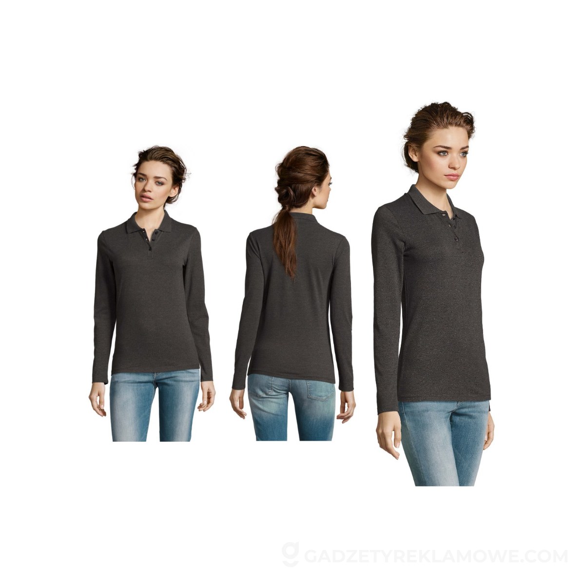 PERFECT Damskie LSL POLO180 PERFECT LSL WOMEN - Charcoal Melange - XXL