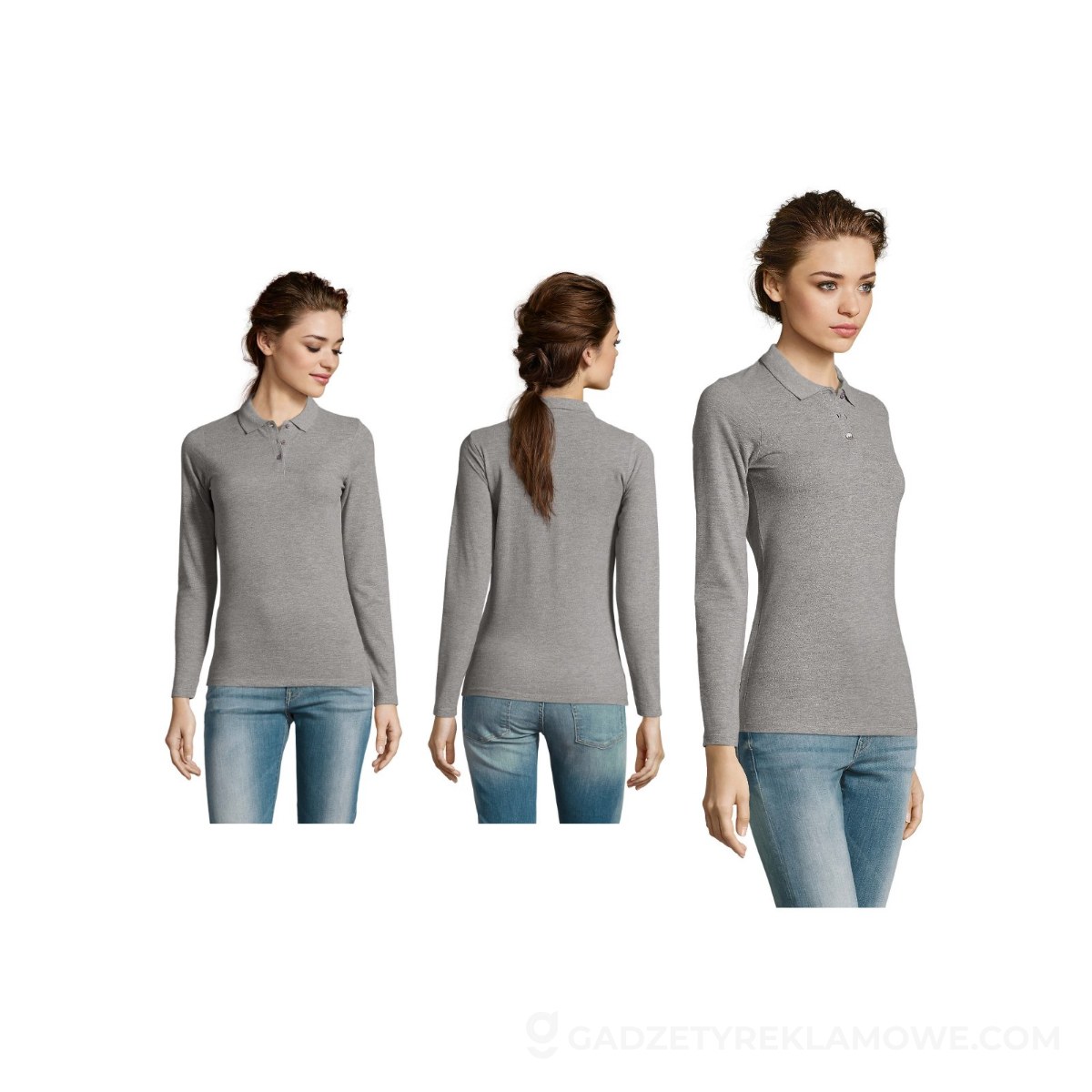 PERFECT Damskie LSL POLO180 PERFECT LSL WOMEN - Szary Melanż 2 - M