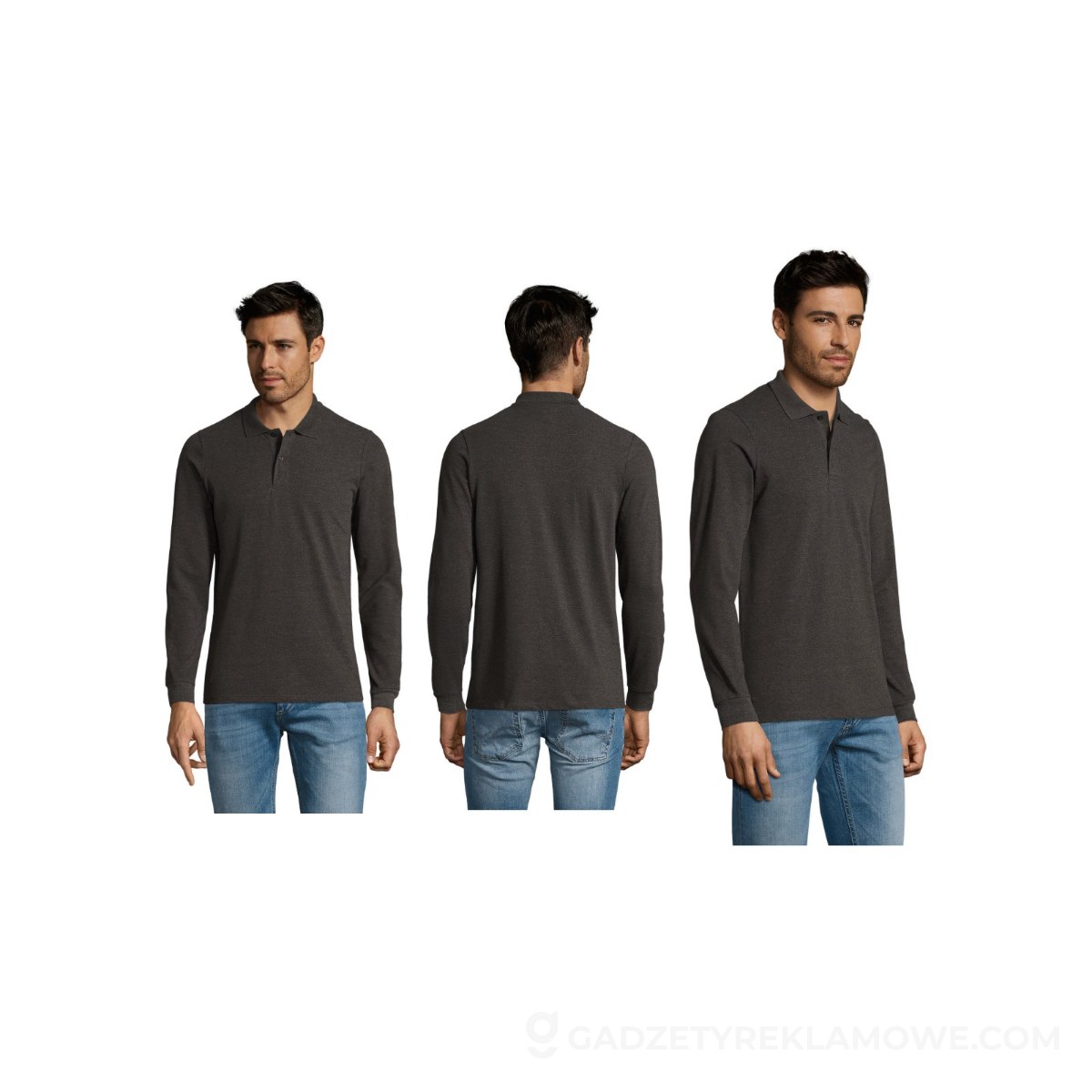 PERFECT MEN LSL POLO 180g PERFECT LSL MEN - Charcoal Melange - XL