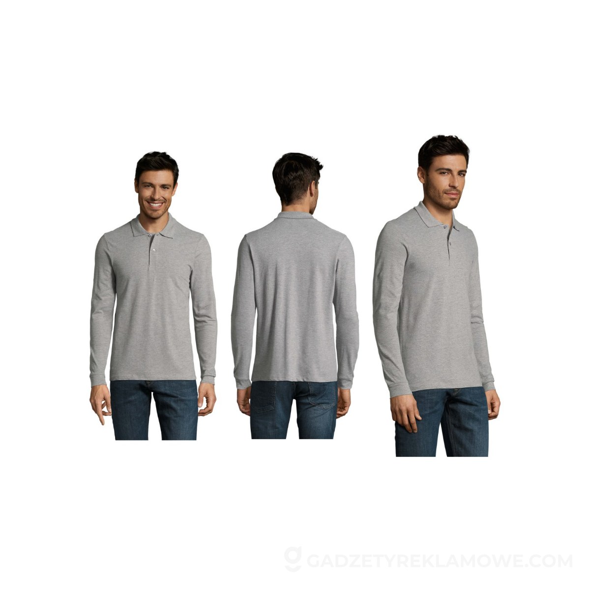 PERFECT MEN LSL POLO 180g PERFECT LSL MEN - Szary Melanż 2 - 3XL