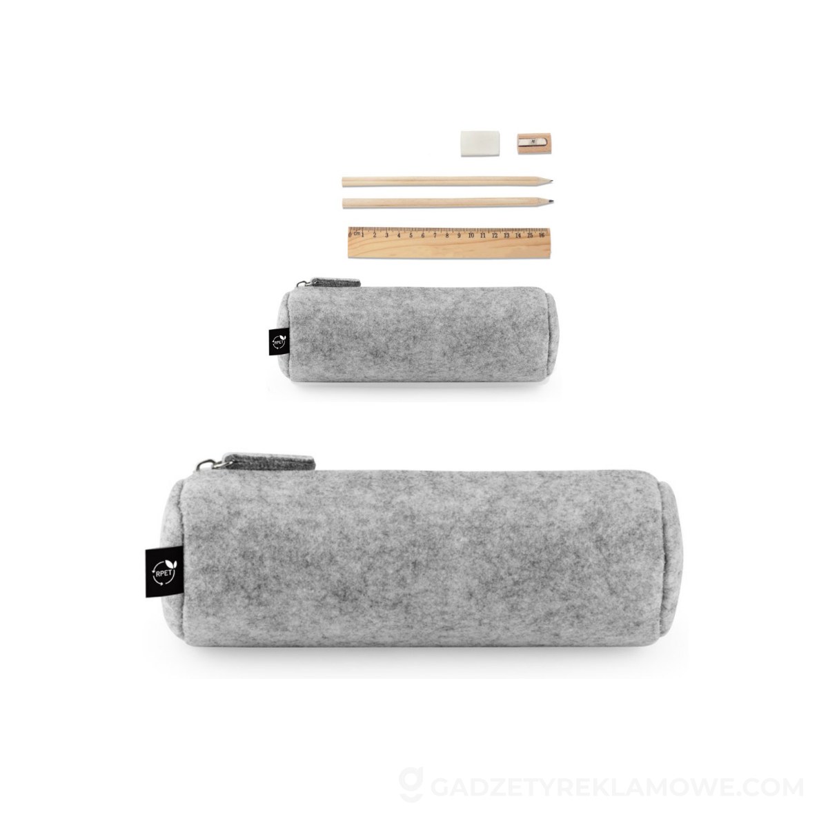 NOMAD. Wielofunkcyjne etui z filcu pochodzącego z recyklingu (100% rPET) z linijką, ołówkami, gumką i temperówką - Jasno szare