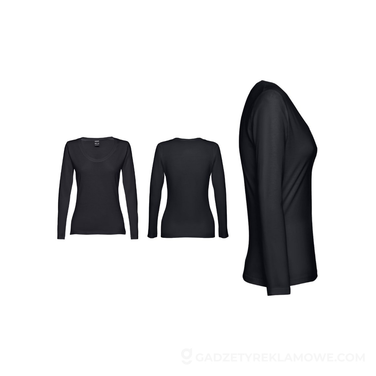 THC BUCHAREST WOMEN. Bawełniany T-shirt damski z długim rękawem taliowany - Czarny