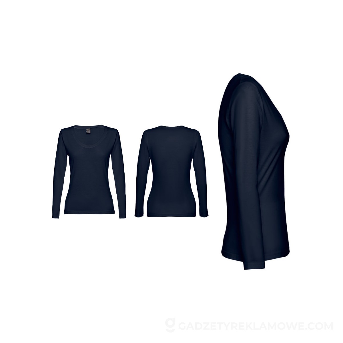 THC BUCHAREST WOMEN. Bawełniany T-shirt damski z długim rękawem taliowany - Granatowy