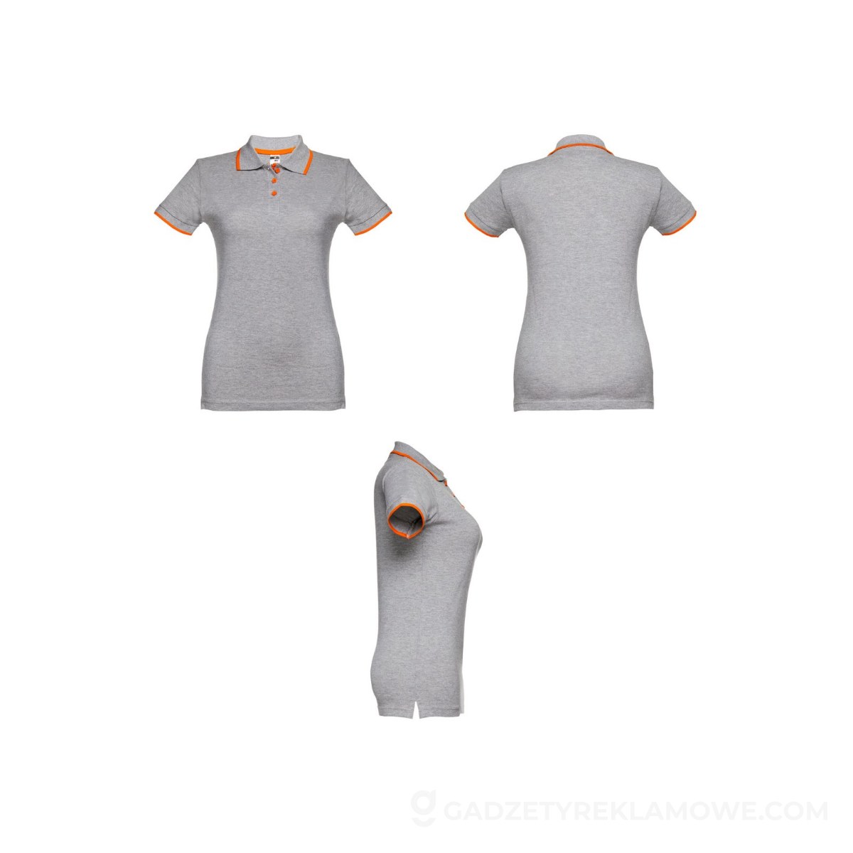 STR-30139-183-XL-wariantu-watermark THC ROME WOMEN. Damski slim fit polo t-shirt - Jasnoszary melanż