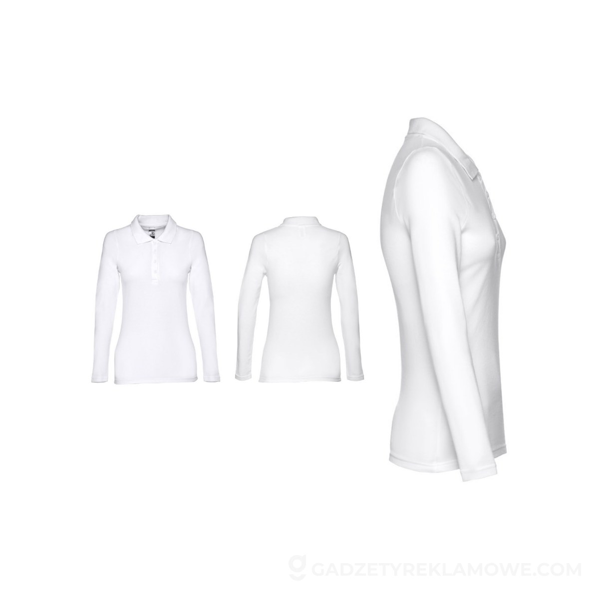 STR-30144-106-L-wariantu-watermark THC BERN WOMEN WH. Damska koszulka polo z długim rękawem z bawełny zgrzebnej - Biała