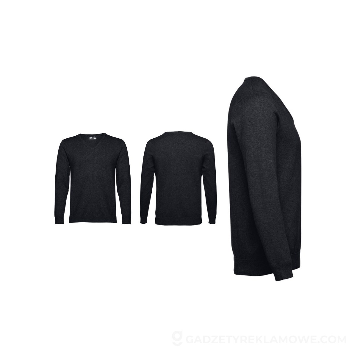 THC MILAN. Męski sweter V-neck z bawełny i poliamidu - czarny