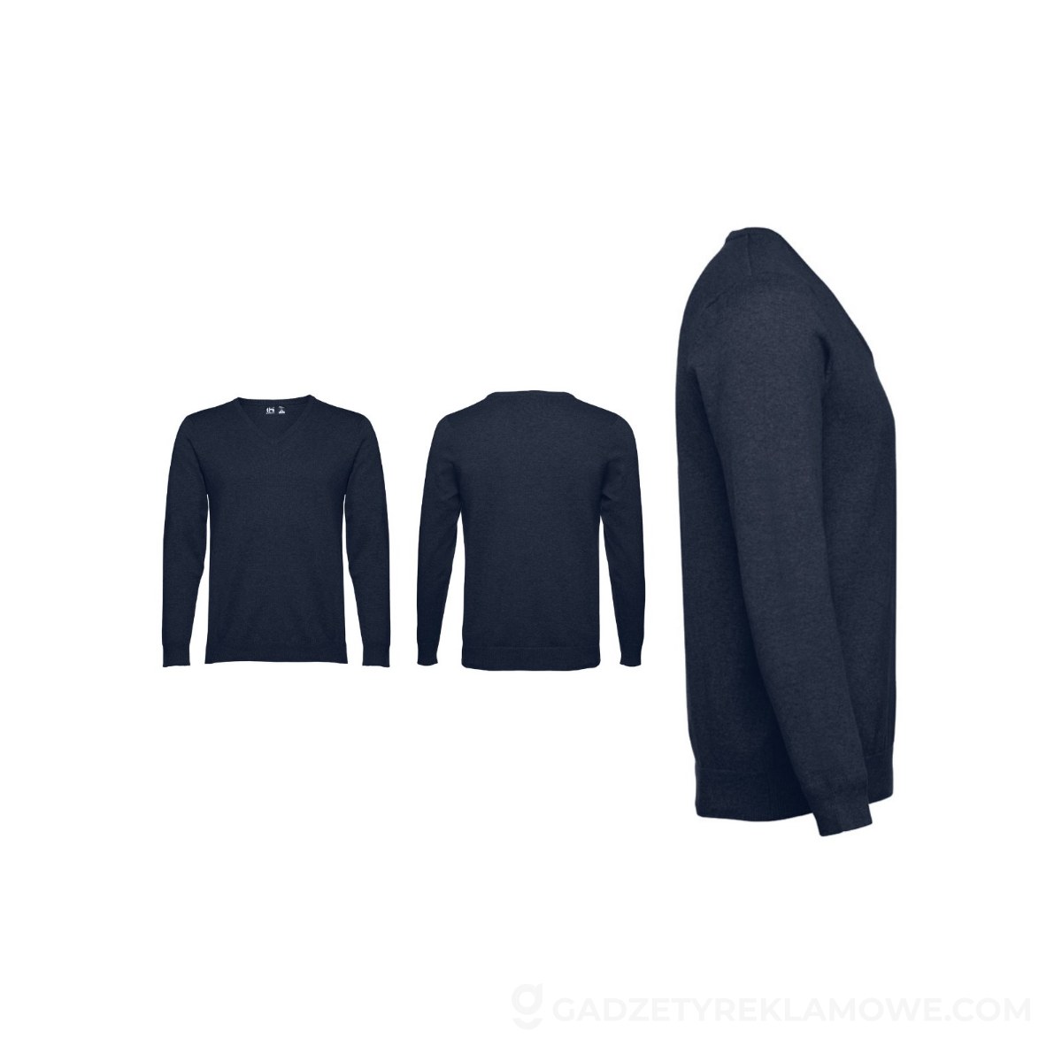 THC MILAN. Męski sweter V-neck z bawełny i poliamidu - granatowy