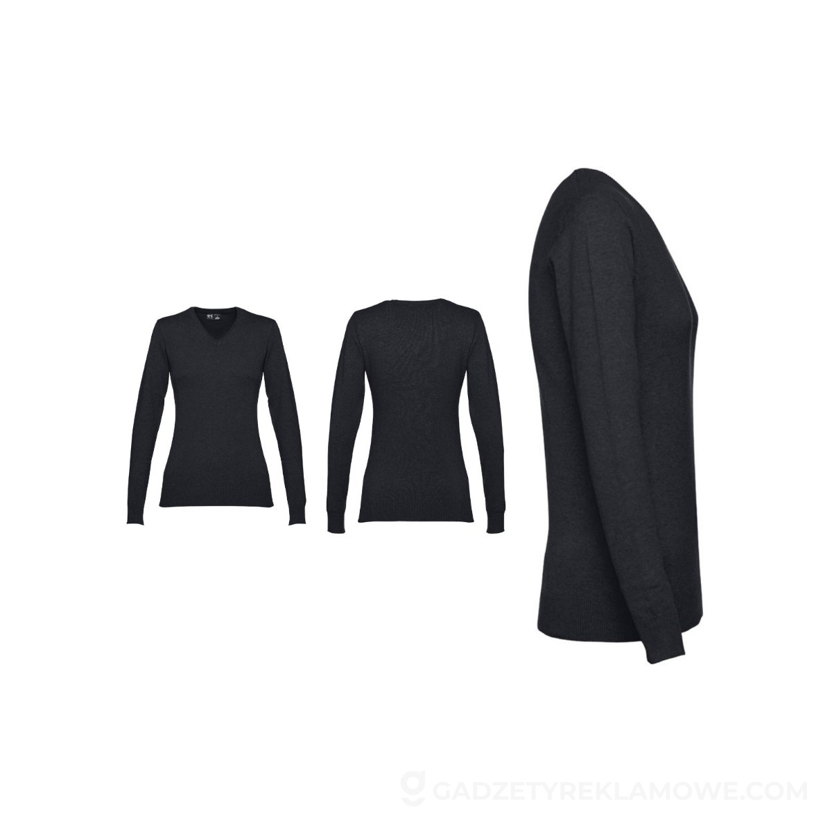 STR-30150-103-S-wariantu-watermark THC MILAN WOMEN. Damski sweter z dekoltem V-neck z bawełny i poliamidu - Czarny