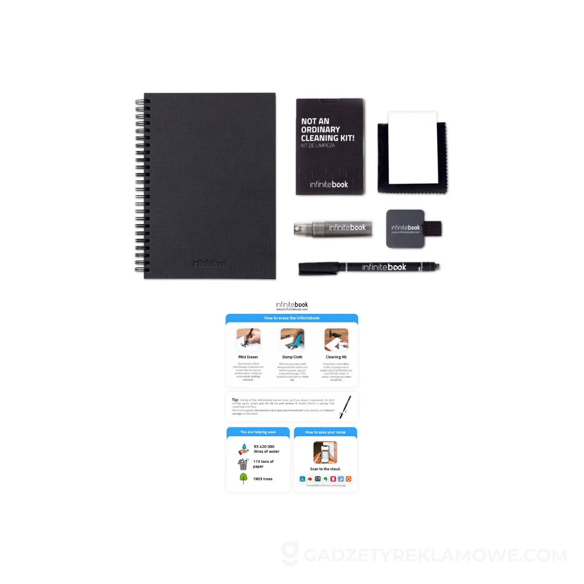 STARTER KIT INFINITEBOOK A5 PLANNER TEXTURE. Zestaw zawierający „Infinitebook” w twardej oprawie, 1 zestaw do czyszczenia, 1 marker i 1 uchwyt na długopis - Czarny