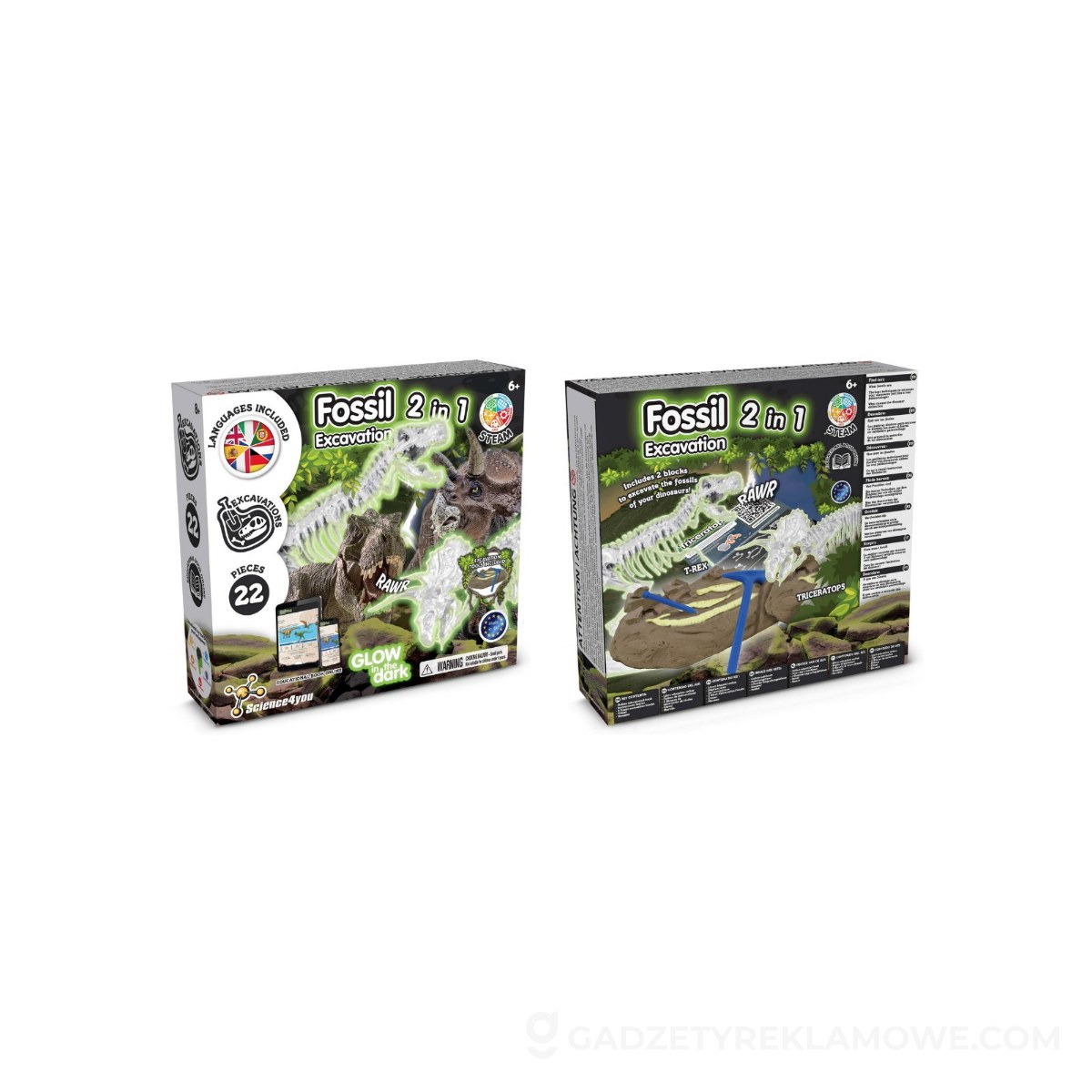 2 in 1 Fossil Excavation Kit IV. Gra edukacyjna dostarczany z torebką prezentową z włókniny (80 g/m²) - Różowa