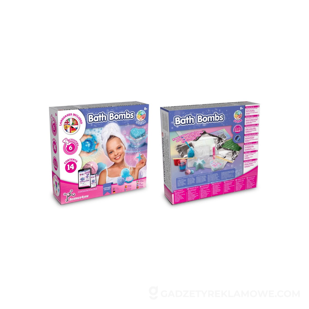 Bath Bombs Kit IV. Gra edukacyjna dostarczany z torebką prezentową z włókniny (80 g/m²) - Różowa