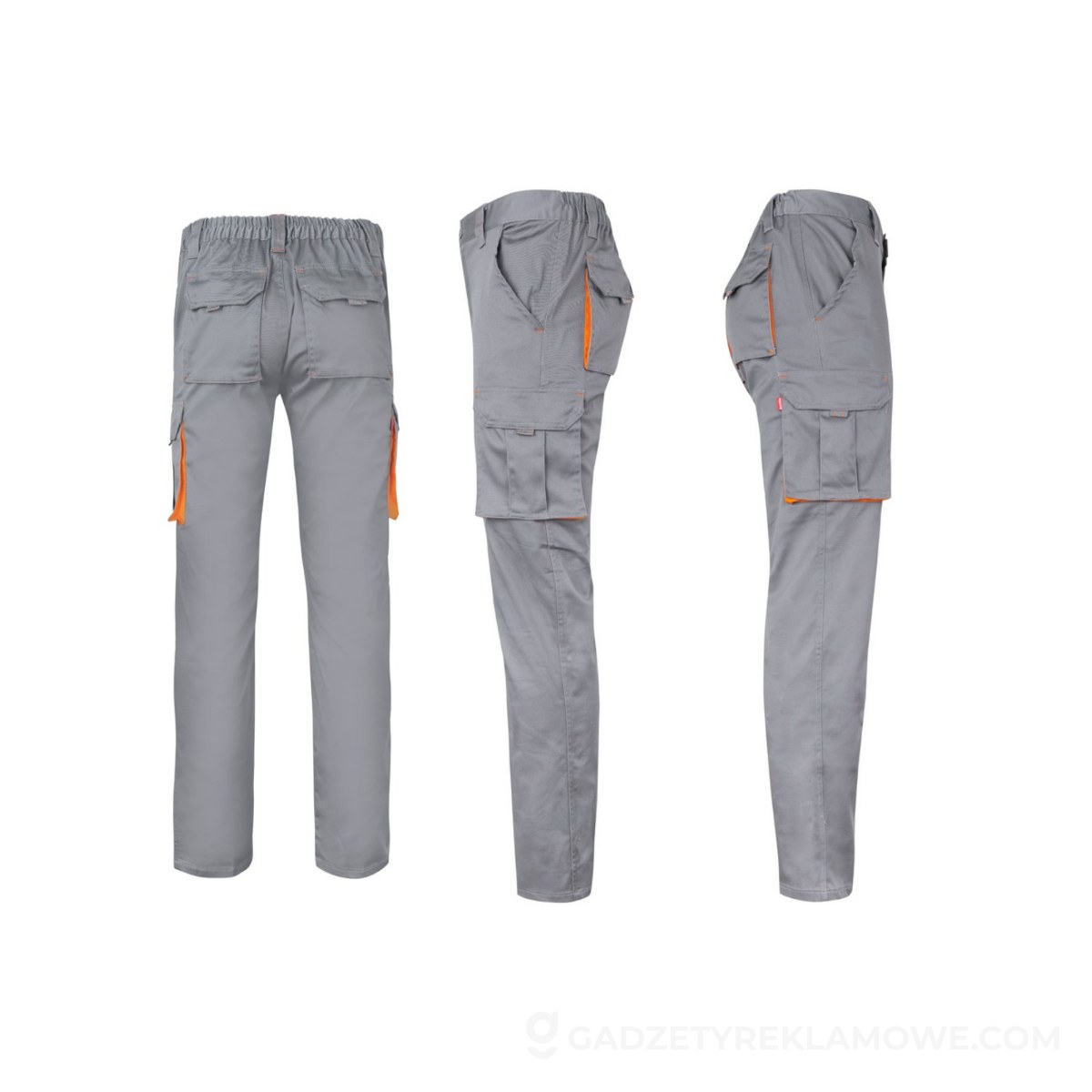VL HYPNOS. Spodnie diagonalne z wieloma kieszeniami (200 g/m²), z bawełny (35%) i poliestru (65%) - Szare/Pomarańczowe