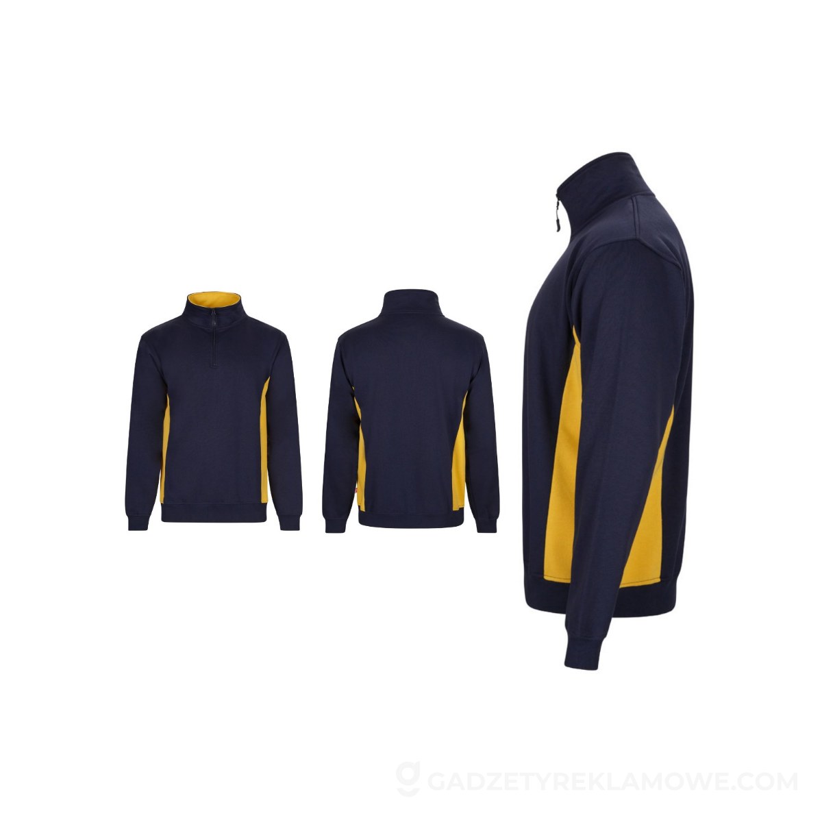 STR-36044-204-2XL-wariantu-watermark VL SVAROG. Dwukolorowa elastyczna koszulka polo piqué (200 g/m²) z krótkim rękawem, z poliestru (96%) i elastanu (4%) - Granatowa/Żółta
