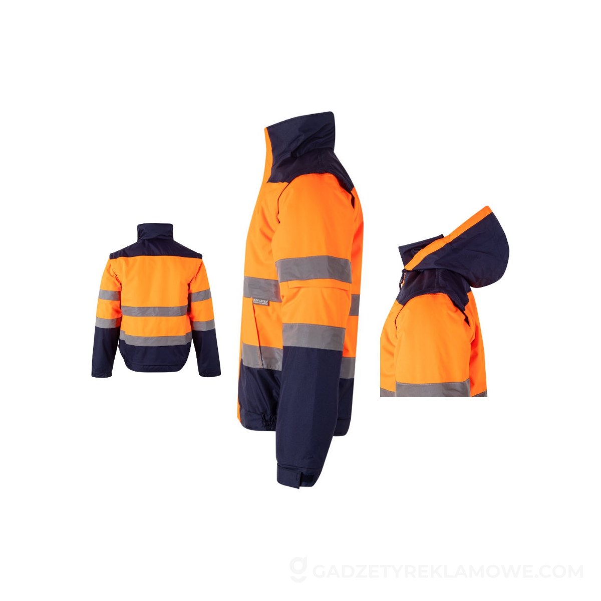 STR-36060-214-4XL-wariantu-watermark VL JUPITER LARGE. Dwukolorowa ocieplana kurtka (180 g/m²) z poliestru (100%) z powłoką PU - Granatowa/Pomarańczowa