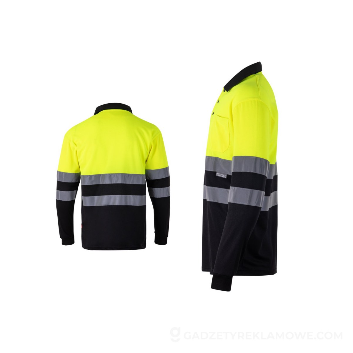 VL VULCAN. Dwukolorowa koszulka polo w ptasie oczy (160 g/m²) z długimi rękawami, z poliestru (100%) - Czarna/Żółta