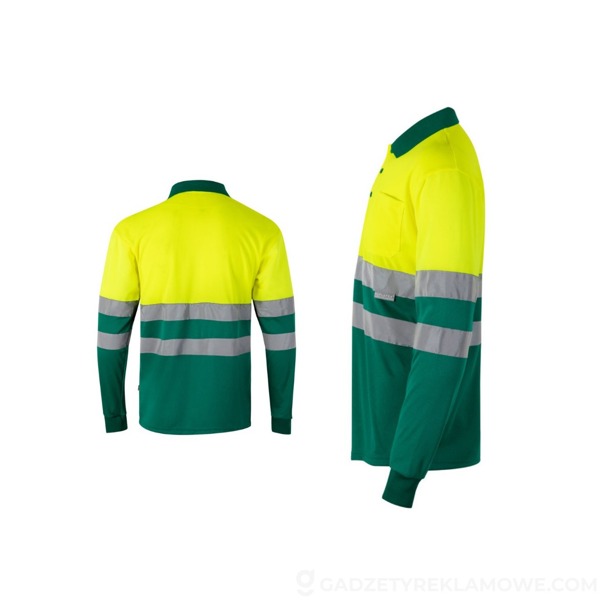 VL VULCAN LARGE. Dwukolorowa koszulka polo w ptasie oczy (160 g/m²) z długim rękawem, poliester (100%) - Zielona/Żółta
