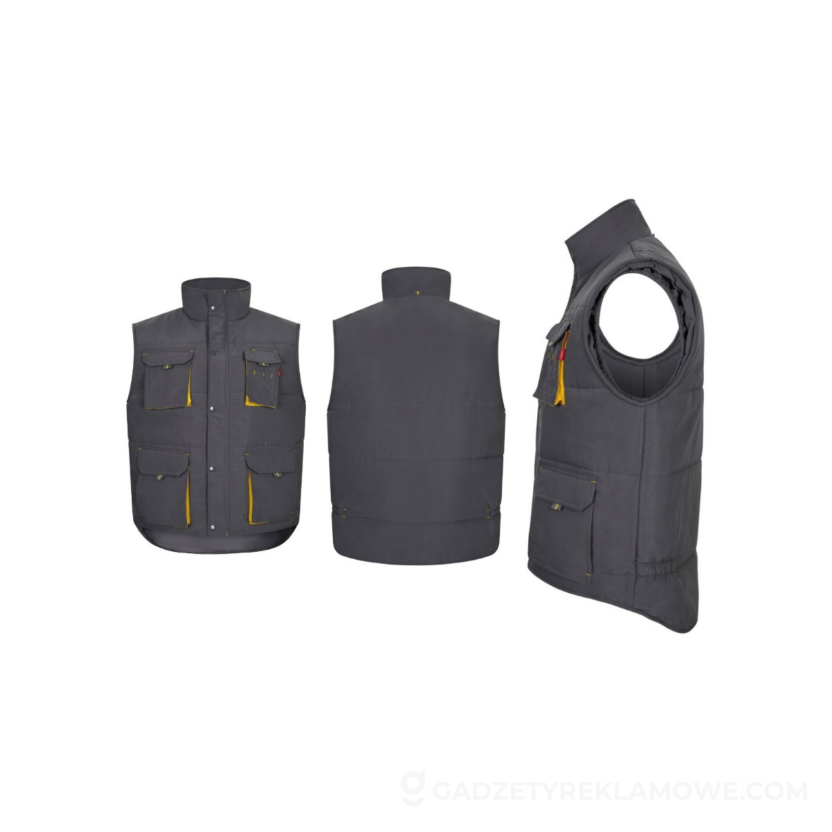VL NERGAL. Wyściełana kamizelka z wieloma kieszeniami (220 g/m²), poliester (100%) - Szara/Żółta