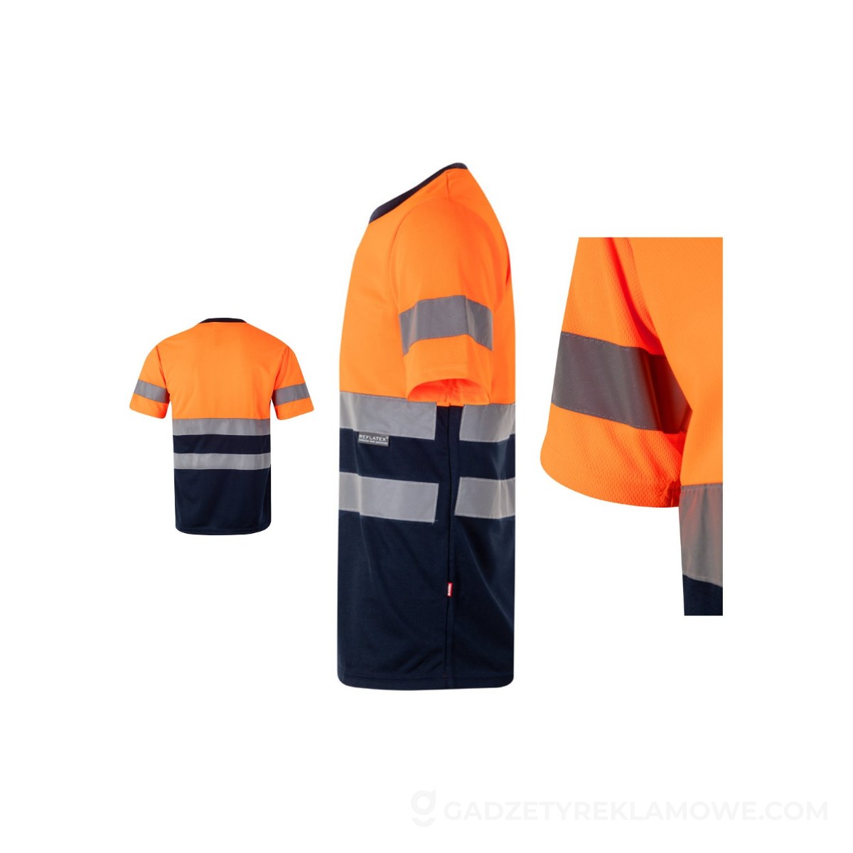 STR-36093-214-2XL-wariantu-watermark VL BRAHMA. Dwukolorowa koszulka techniczna w kształcie ptasiego oka (140 g/m²) z poliestru (100%) - Granatowa/Pomarańczowa