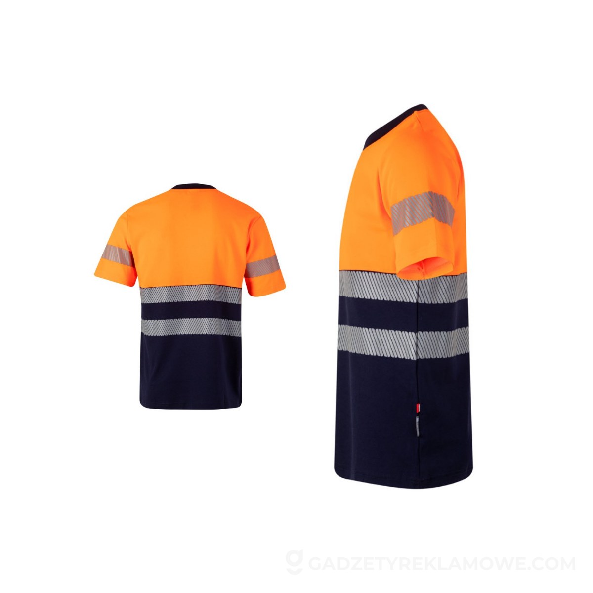 STR-36096-214-XL-wariantu-watermark VL BASTET. Dwukolorowa koszulka pikowana (150 g/m²) z bawełny (55%) i poliestru (45%) - Granatowa/Pomarańczowa