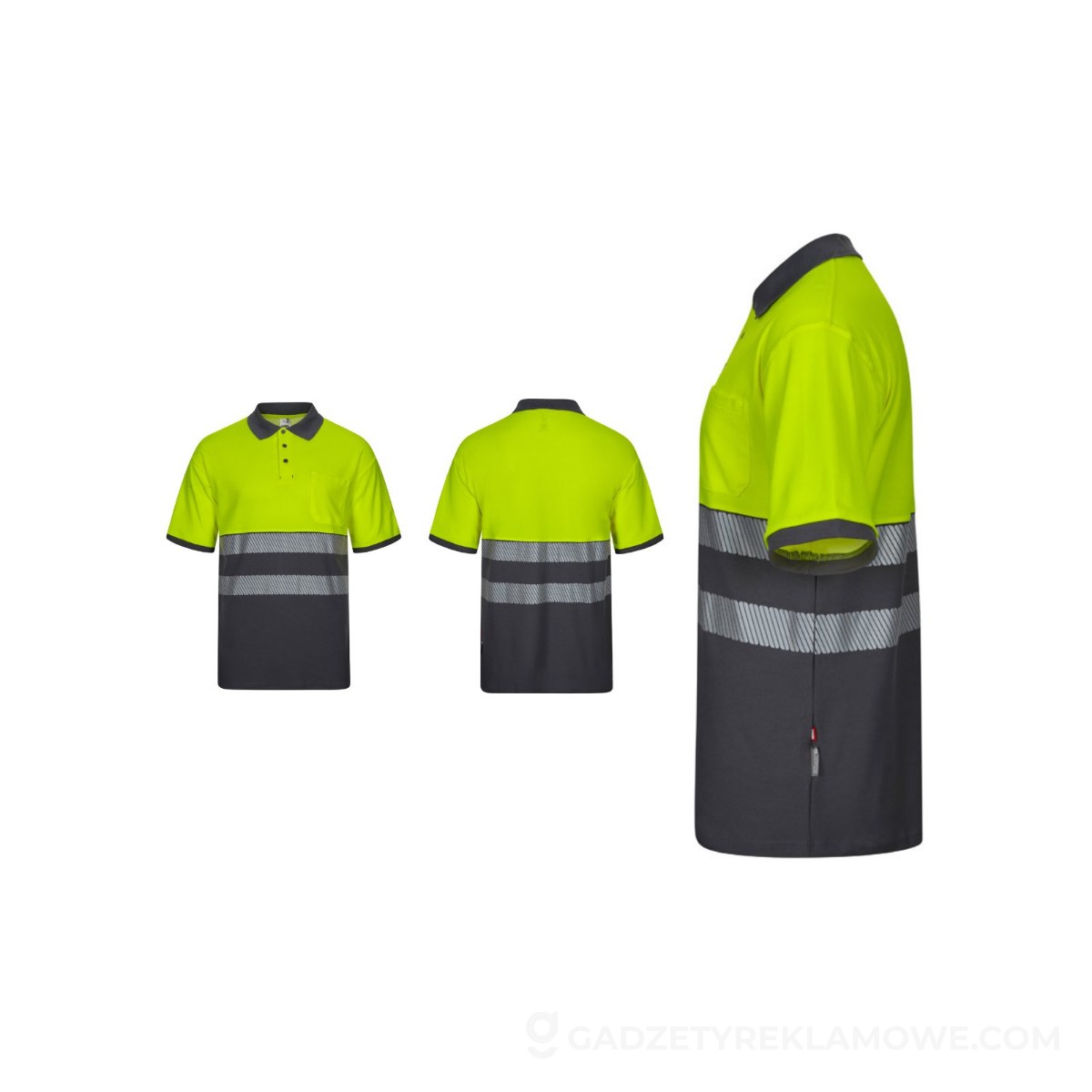 STR-36100-207-XL-wariantu-watermark VL ACHELOUS. Dwukolorowa koszulka polo piqué (150 g/m²) z krótkim rękawem, z bawełny (55%) i poliestru (45%) - Szara/Żółta