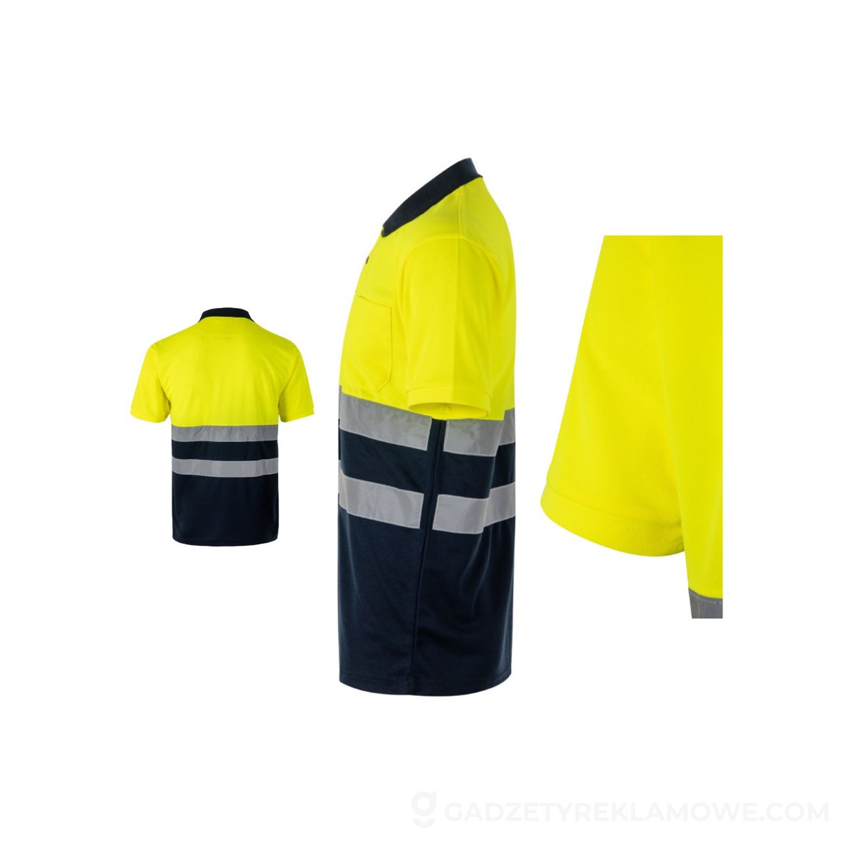 STR-36141-204-M-wariantu-watermark VL FORTUNA. Koszulka polo Bird-eye (140 g/m²) z krótkim rękawem, poliester (100%) - Granatowa/Żółta
