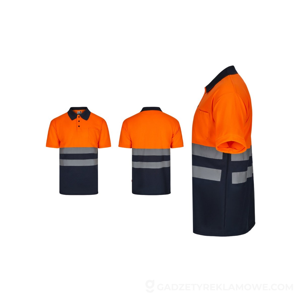 STR-36141-214-L-wariantu-watermark VL FORTUNA. Koszulka polo Bird-eye (140 g/m²) z krótkim rękawem, poliester (100%) - Granatowa/Pomarańczowa