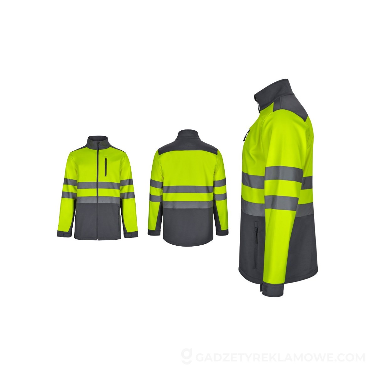 STR-36144-207-M-wariantu-watermark VL HESTIA. Dwukolorowa kurtka soft shell (280 g/m²) z poliestru (96%) i elastanu (4%) - Szara/Żółta