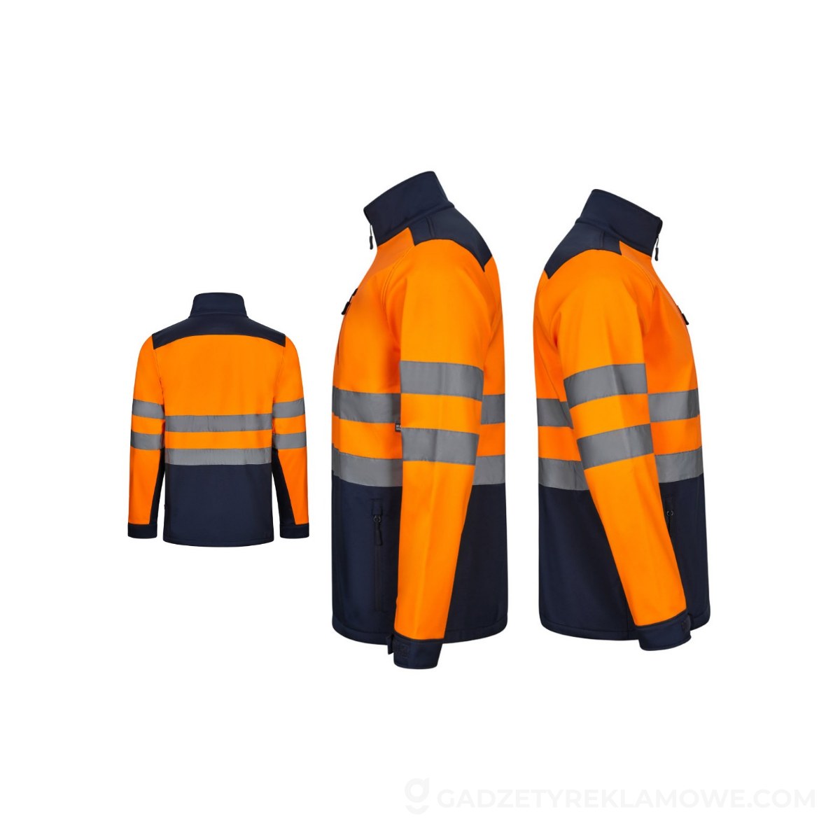 STR-36145-214-4XL-wariantu-watermark VL HESTIA LARGE. Dwukolorowa kurtka soft shell (280 g/m²), z polarową podszewką i membraną TPU, z poliestru (96%) i elastanu (4%) - Granatowa/Pomarańczowa