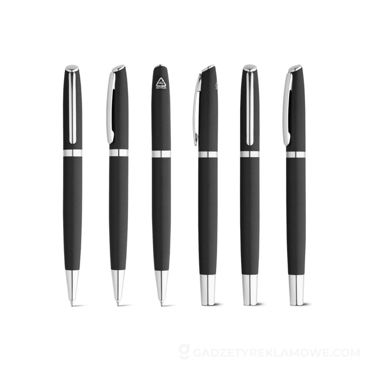 RE-LANDO-SET. Zestaw długopis i pióro kulkowe z korpusem wykonanym w aluminium pochodzącego z recyklingu (100% rAL) - Czarne