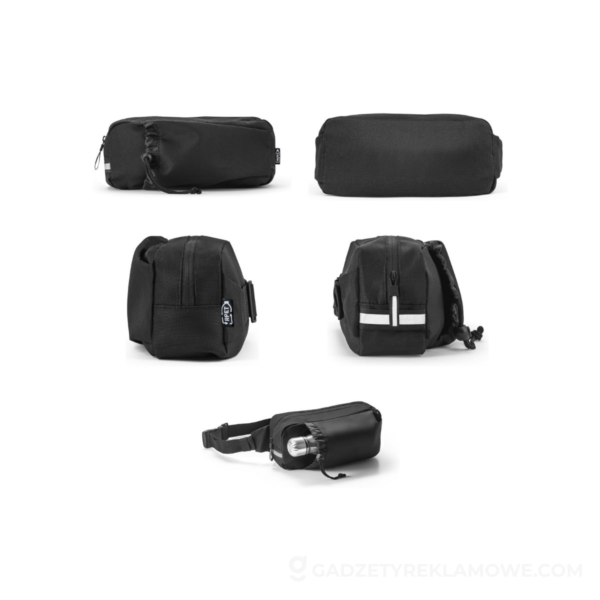 STR-92091-103-wariantu-watermark DELFOS POUCH. Torba biodrowa z 300D poliestru pochodzącego i 600D poliestru pochodzącego z elementami odblaskowymi - Czarna