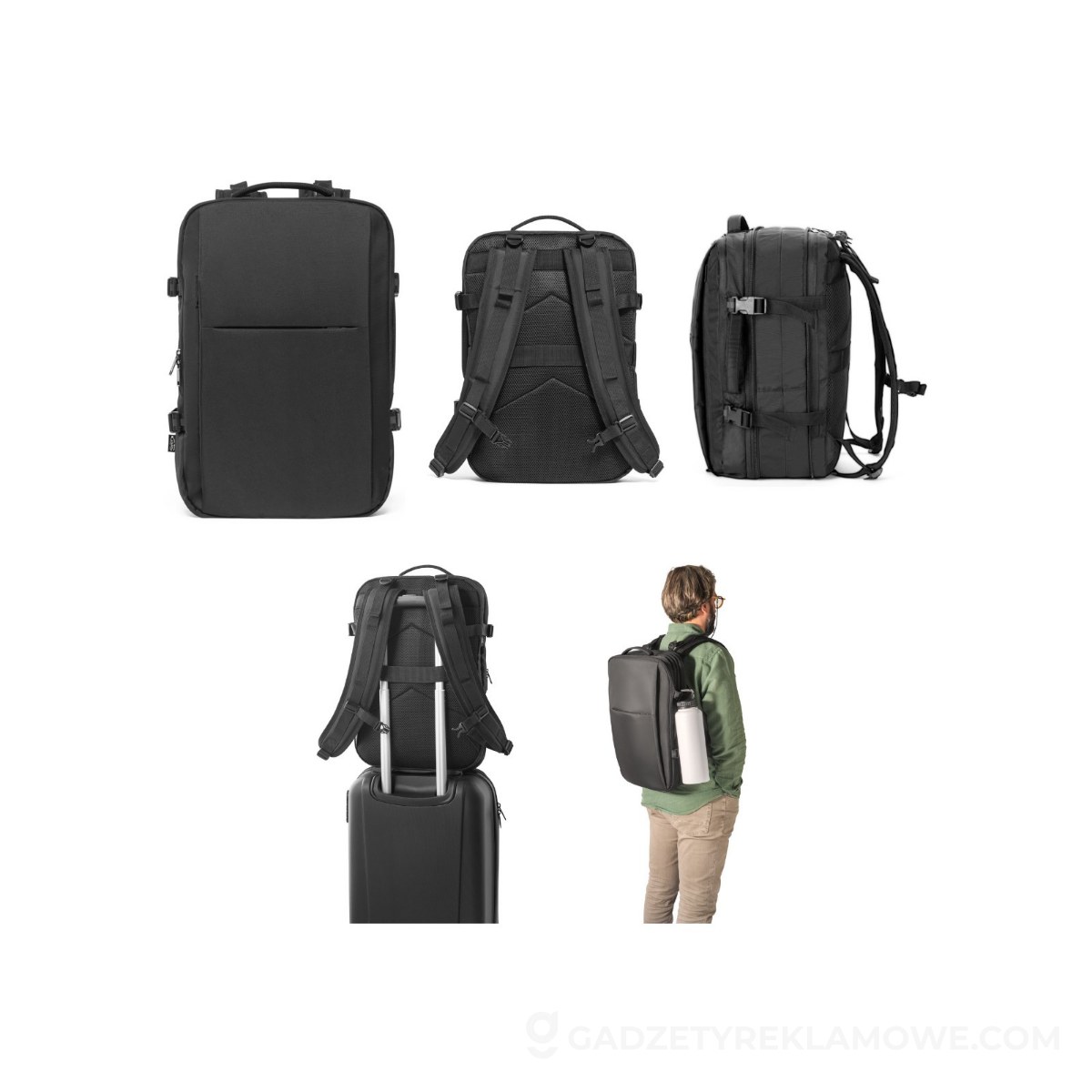 STR-92318-103-wariantu-watermark DALLAS. Plecak podróżny z poliestru 600D o wysokiej gęstości z recyklingu na laptopa 17.3” - Czarny