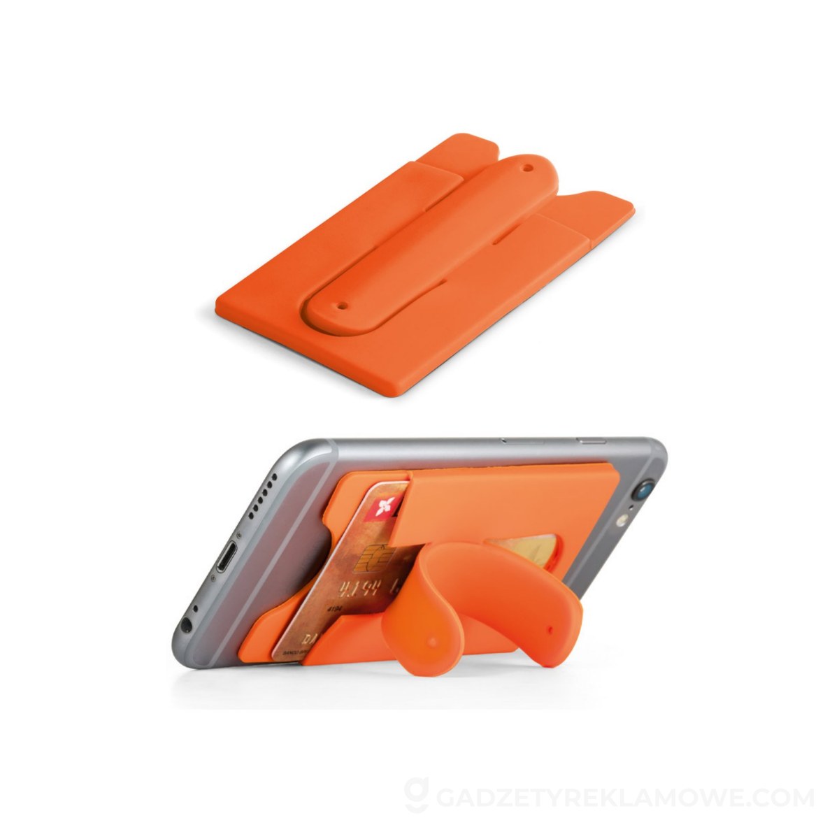 STR-93321-128-wariantu-watermark CARVER. Silikonowy uchwyt na kartę i smartfon - Pomarańczowy