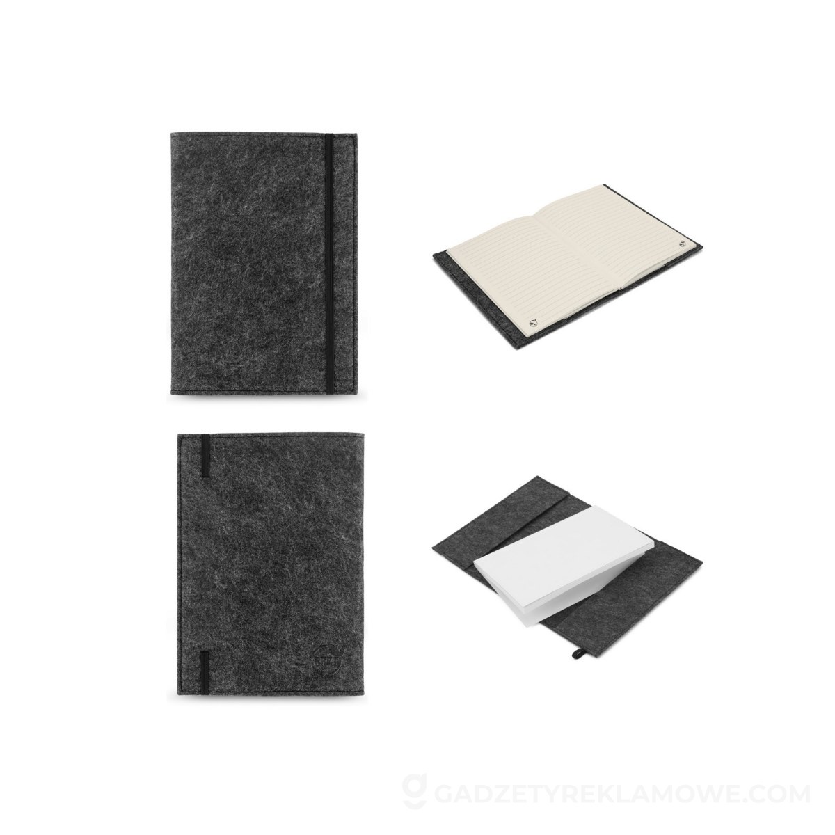 STR-93636-133-wariantu-watermark BALDWIN. Notatnik A5 z okładką z filcu z recyklingu (100% rPET) i stronami w linie w 100% z papieru pochodzącego z recyklingu - Ciemnoszary