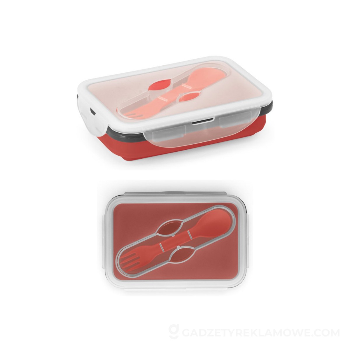 Lunchbox składany Saffron 640 ml ze sztućcami - Czerwone