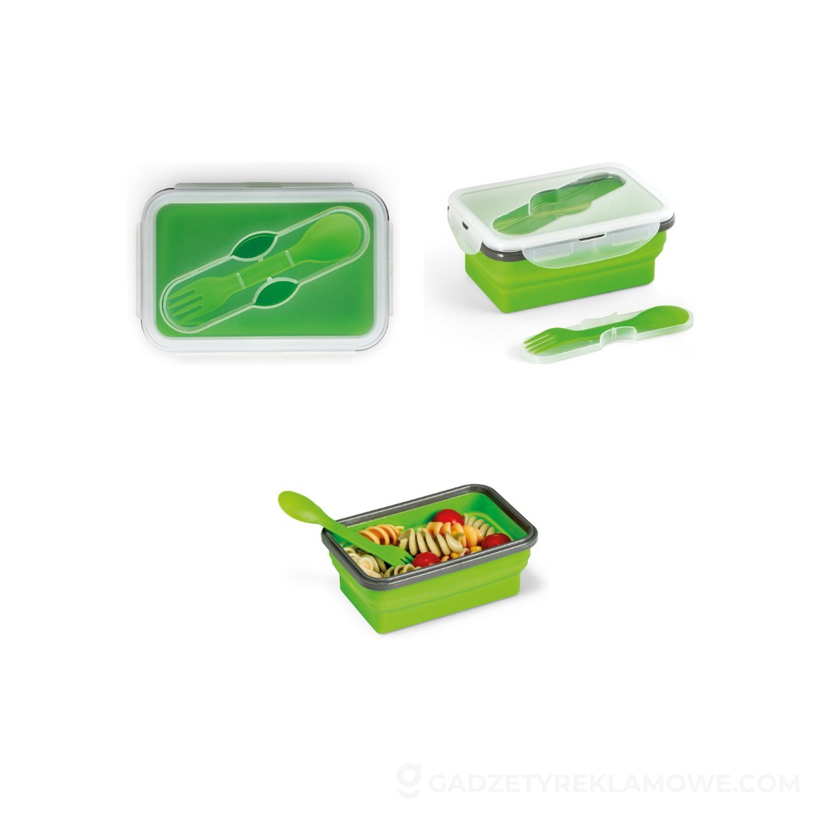 Lunchbox składany Saffron 640 ml ze sztućcami - Jasno zielone