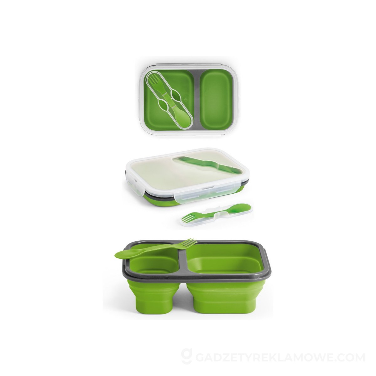 DILL. Lunch Box. Wysuwane hermetyczne pudełko wykonane z silikonu i PP (480 i 760 mL) - Jasno zielone