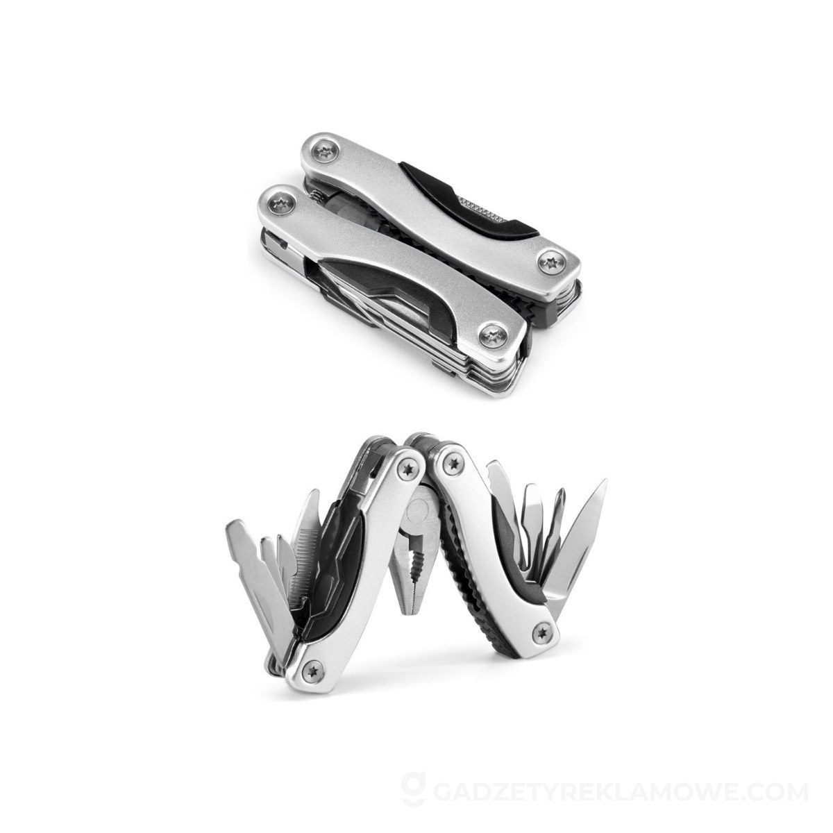 DUNITO. Składane mini szczypce wielofunkcyjne wykonane ze stali nierdzewnej i aluminium - Satynowe srebrne
